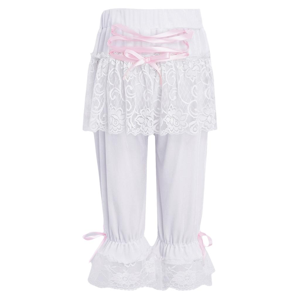 Kids Pirate Cosplay Bloomers Victorian Lolita Pantaloons Floral Lace Ruffle Elastic Waistband Steampunk Underwear