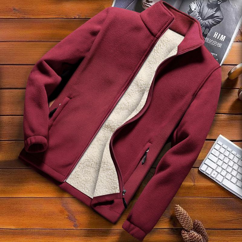 Men's Plus Size Thick Fleece-Lined Lambswool Winter Sweatshirt Jacket