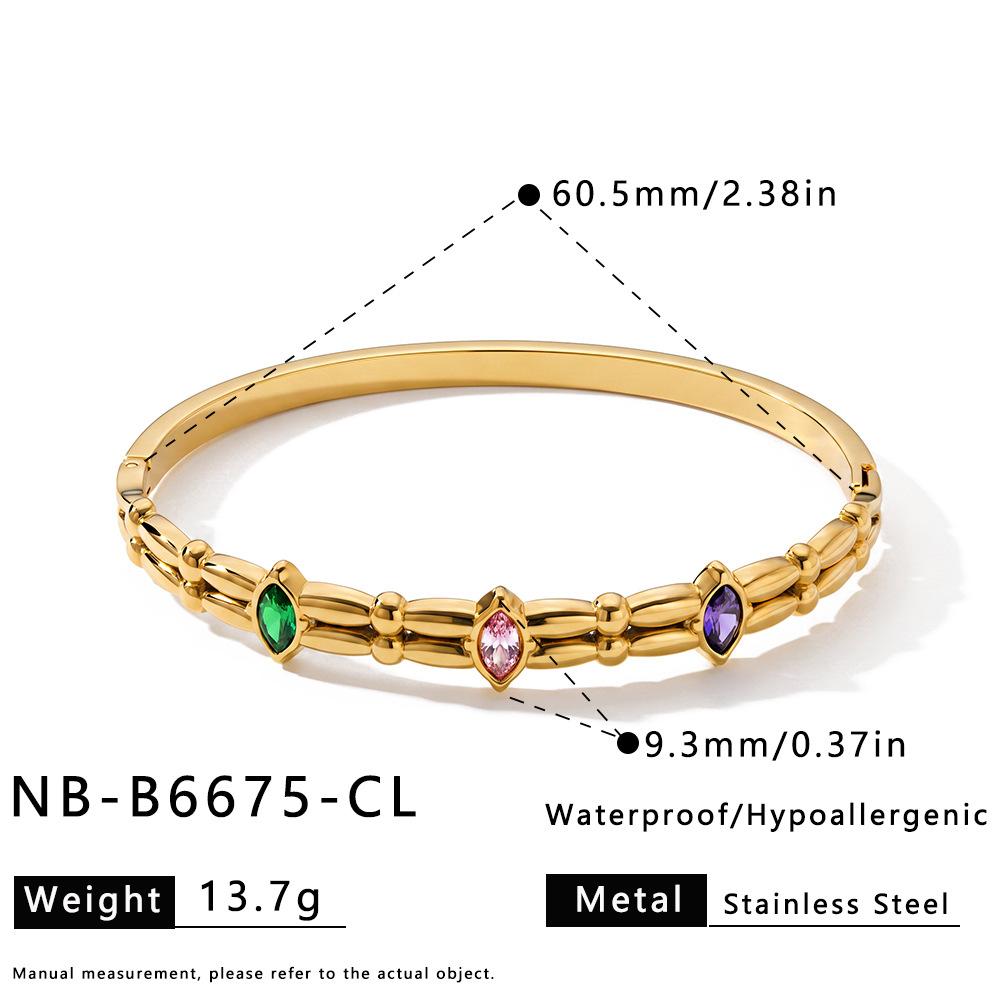 Trendy New Arrival 18k Gold Plated Zircon Oval Bracelet Stainless Steel Stacked Geometric Bangle Bracelet Anti Tarnish Jewelry