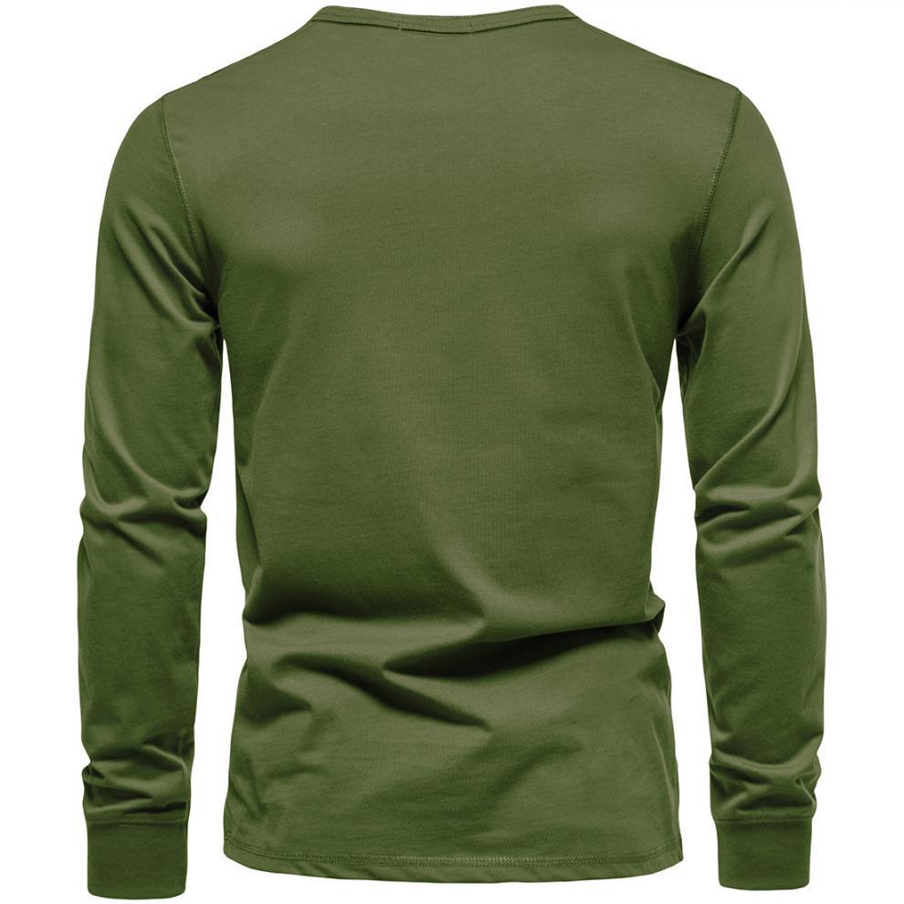 2023 Men's European & American Henley Collar Long Sleeve Solid Casual T-Shirt