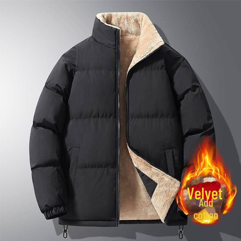 

Чоловіче зимове бавовняне пальто з овечої вовни - Плюс оксамит, товсте, модне, на всі випадки життя XL чорний