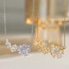 Stainless Steel Cherry Blossom Necklace for Women Sparkling Zircon Flower Pendant Necklace Christmas Jewelry Accessories Gifts