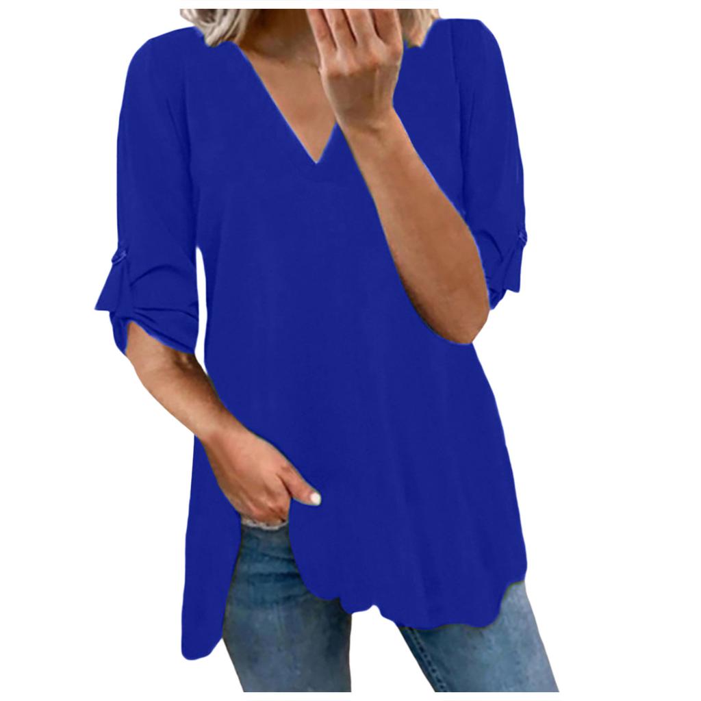 Fashion Women’s Causal Color V-Neck Long Sleeve Chiffon Shirt Blouse Tops