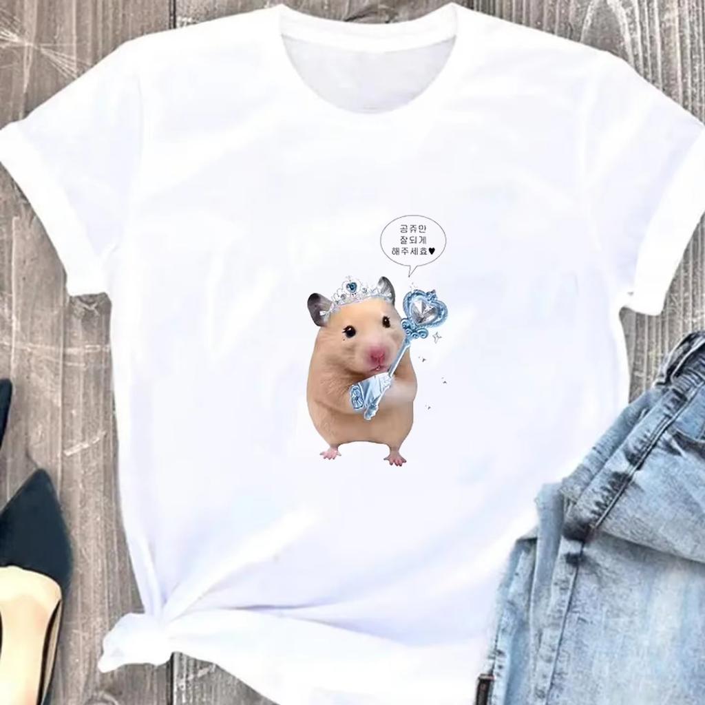 Cute Hamster Graphic T Shirt Unisex Korean Drama Vintage Y2k Aesthetic Casual Short Sleeve Summer Streetwear Tops