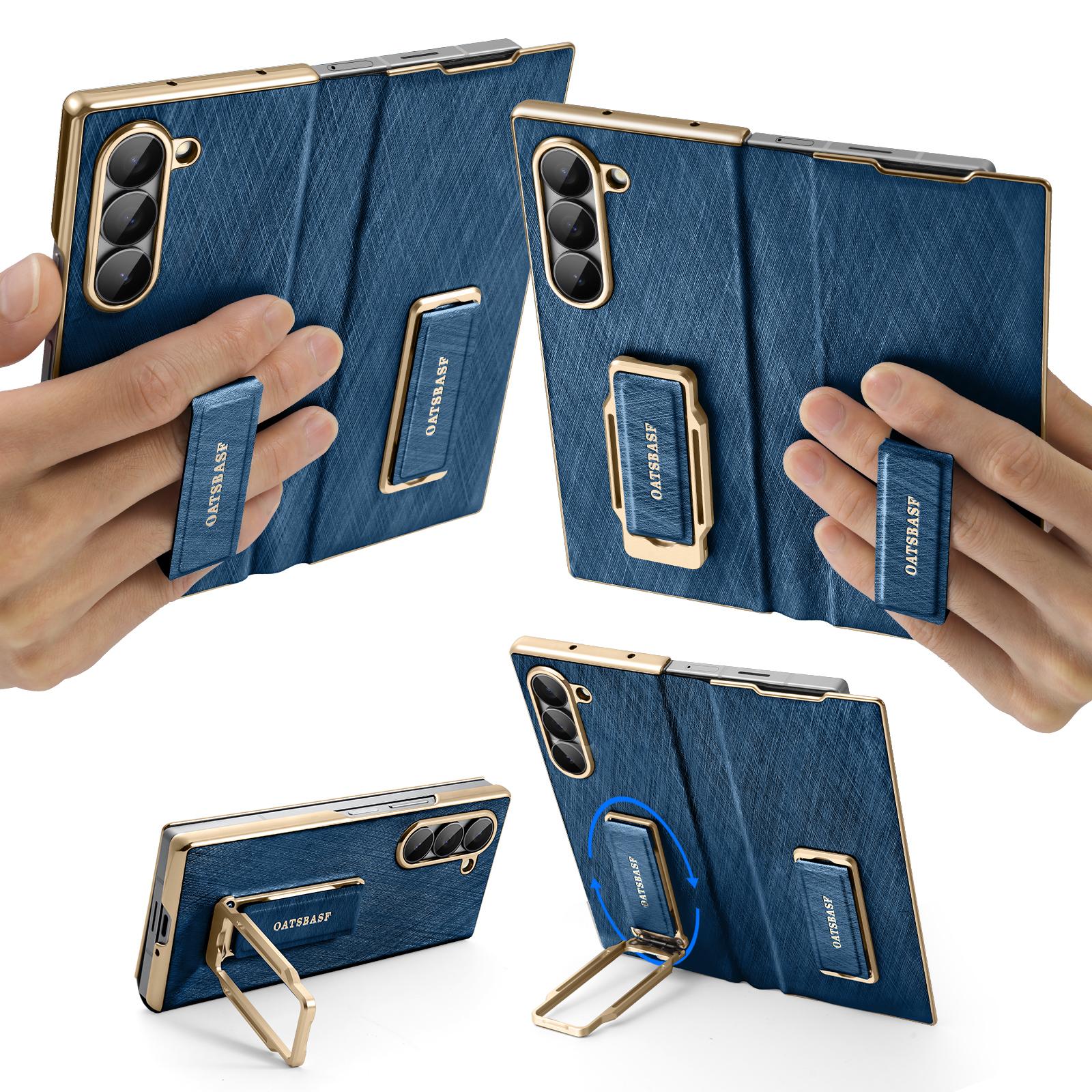 

Eary Leather Phone Case for Samsung Galaxy Z Fold 7 With 360°Rotation Stand & Dual Magnetic Grip Band Shockproof Protector Cover for Galaxy Z Fold 7 синій
