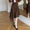 Elegant Suede Midi Skirt with Irregular Slit - Women's Autumn/Winter Fashion