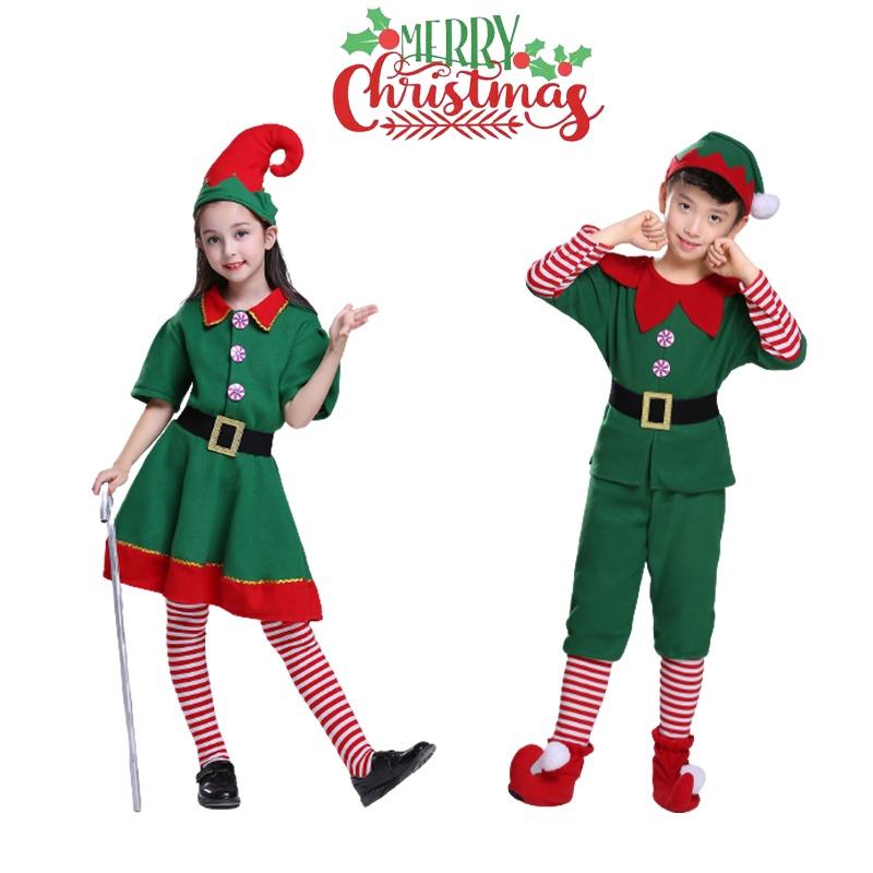 Premium Kids Christmas Elf Fancy Dress Set For Xmas Parties Cosplay Role Play
