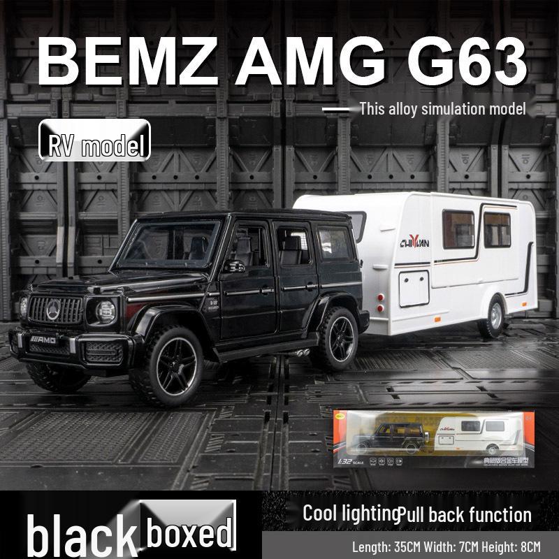 

Mercedes-AMG G63 Буксировка Каравана Литая Модель со Звуком, Светом и Открывающимися Дверями чёрный