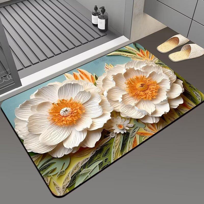 Light Luxury Three-dimensional Vision Flower Diatom Mud Floor Mat, Toilet Door Water Absorption Non-slip Foot Mat, Door Mat