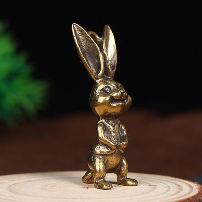 Brass Keyring Pendant Animal Rabbit Figure Keychain Lucky Rabbit Statue Ornament