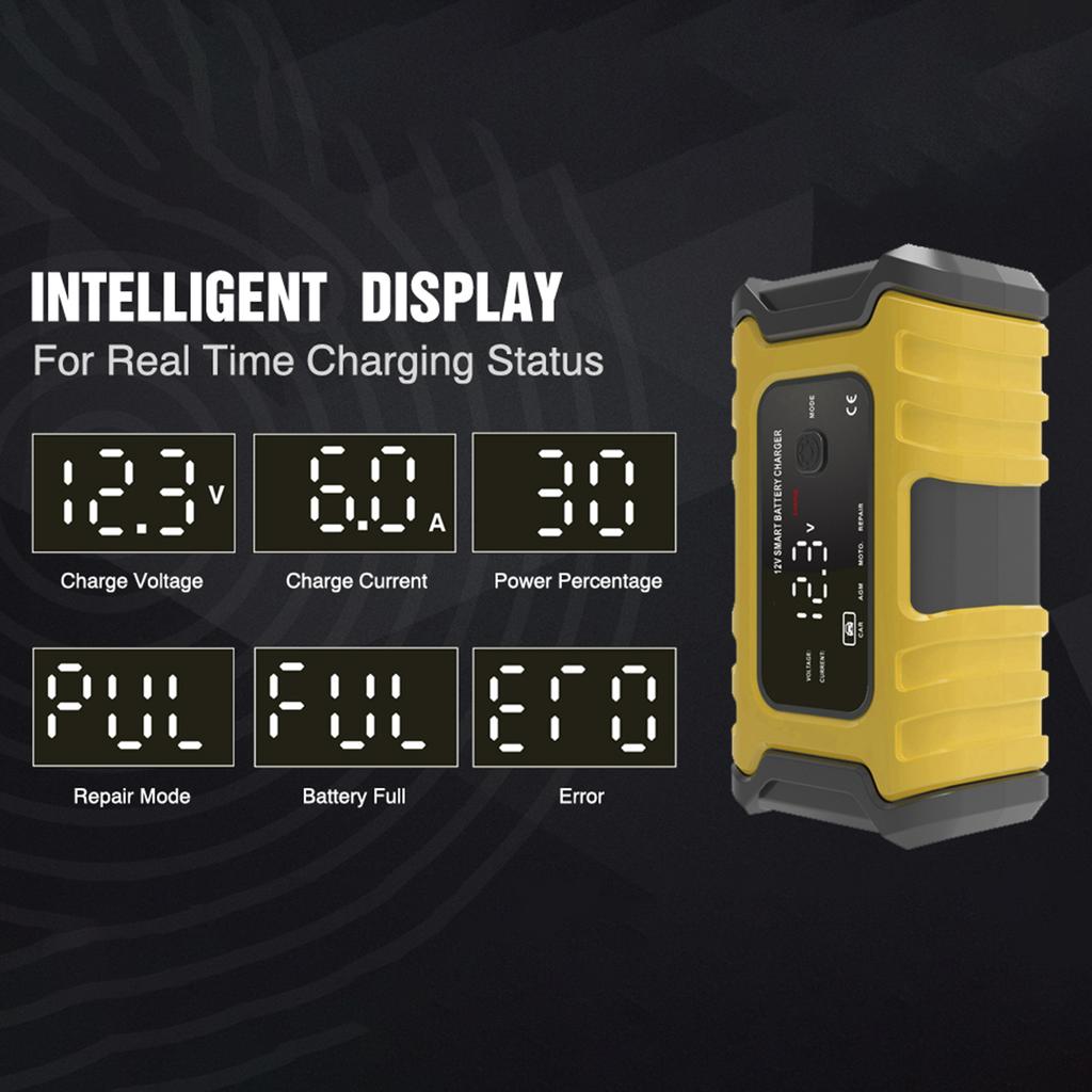 Motorcycle Battery Chargers 12V6A Full Automatic Smart Battery Chargers Maintainer Portable Trickle