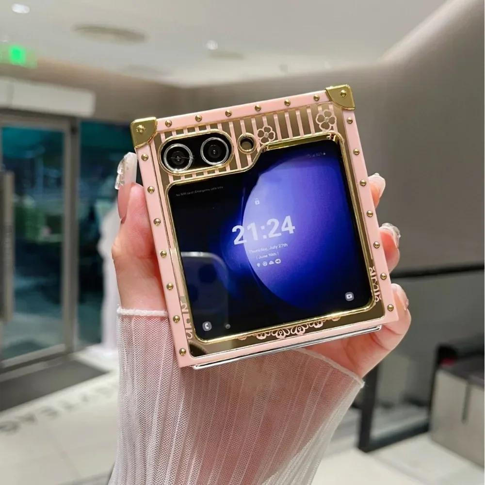 Cute Square Phone Case for Samsung Galaxy Z Flip 6 5 4 3 Flip6 Flip5 Flip4 Flip3 5G Luxury Bling Glitter Butterfly Stand Cover