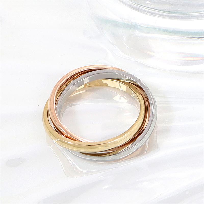 Classic Three-Ring Three-Color Interlocking Ring Female Simple And Versatile Fashion Commuter Ring Titanium Steel Plating