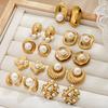 Fashion Stainless Steel Pearl Earrings for Women Texture Geometric Irregular Round Metal Stud Earring Trendy Zircon Gift
