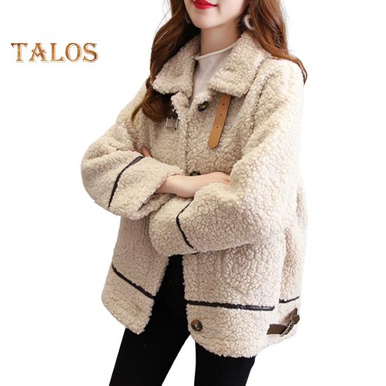

Зимнее женское пальто однобортное с отложным воротником, длинными рукавами, свободными толстыми плюшевыми карманами, поясом, декором, ветрозащитная теплая куртка 3XL бежевый