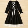 A-line Girls Long Dress Slim Fit Puff Long Sleeved Dress Fashion Lace Princes Dress  Ladies