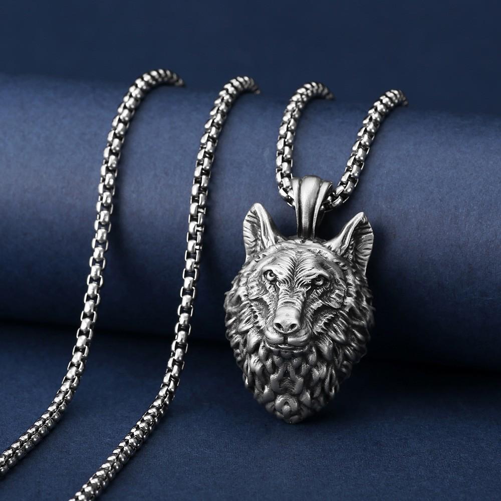 Wolf Head Pendant European and American Retro Men's Hip-hop Wolf Head Necklace Punk Animal Necklace Men's and Women's Jewelry