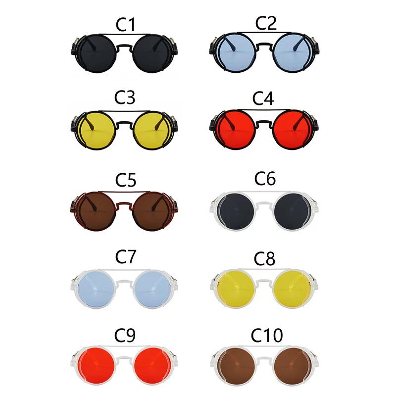 New Steampunk Sunglasses Men Women Round Red Lens Punk Gothic Style UV400 Shades Black Frame