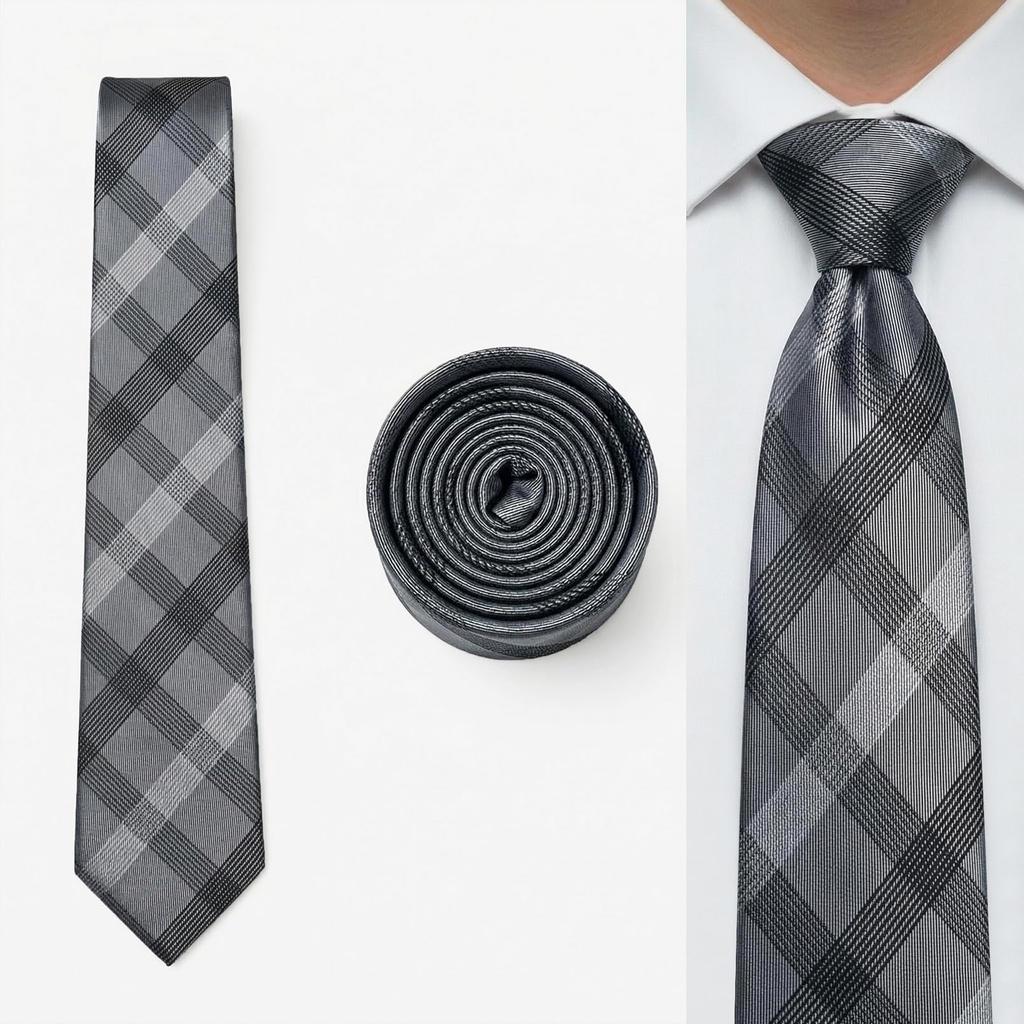S1 SHLAX&WING Check Gray Men's Silk Tie, Standard Size 147cm