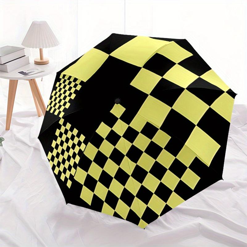 1pc Checkerboard Pattern Automatic Open/close Folding Compact Umbrella, 8-Rib Sturdy Canopy, Lightweight Portable, Everyday Use, Gift, Outdoor Umbrell