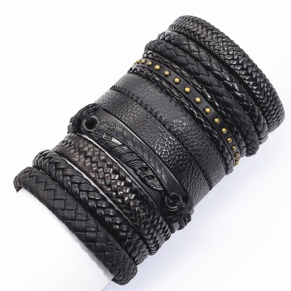 10 Pcs/set Black Wrap Woven New Fashion Handmade Men Bracelets Male Women Leather Bracelets Men Bangle Jewelry Gift
