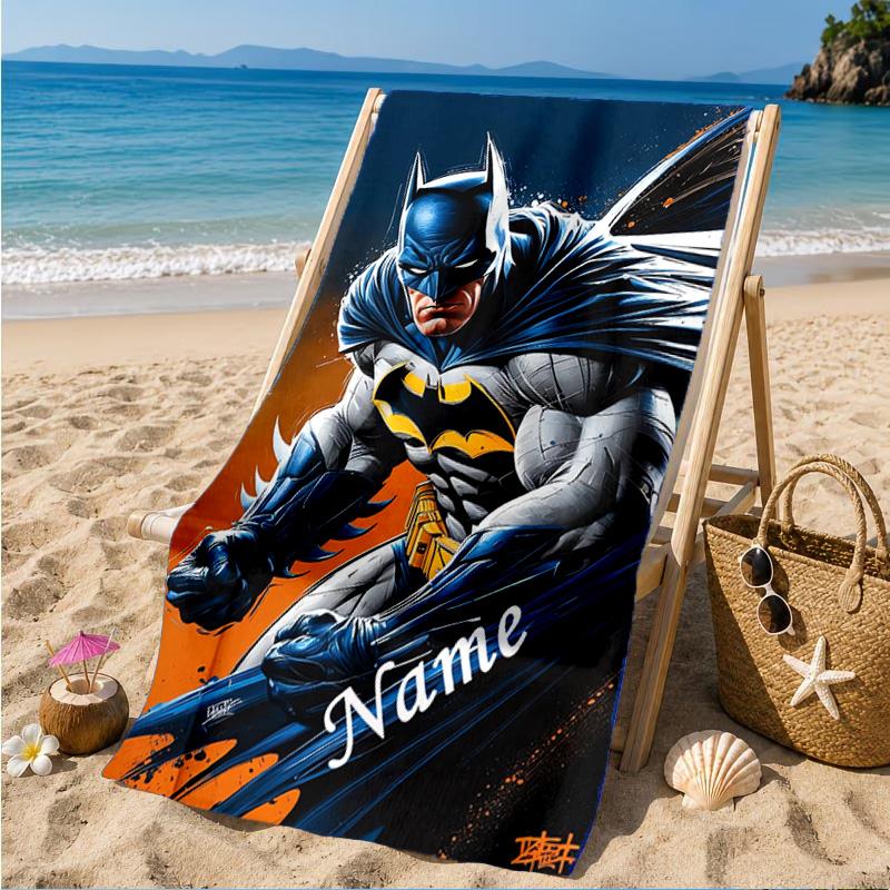 Custom Name Beach Towel Bat City Hero Artwork Microfiber Beach Towel, Lightweight for Summer Travel, Swimming Pool Fan Birthday Gift