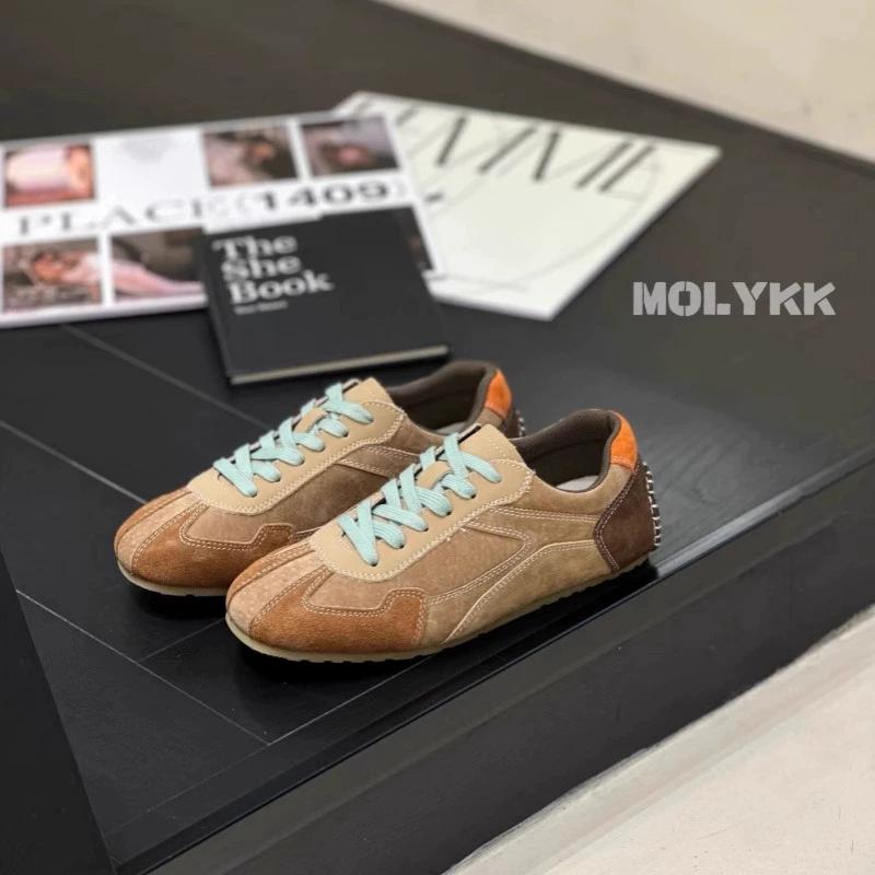 Cowhide Version~ Retro German Training Shoes Women's Tide 2026 Autumn New Color Matching Flat Casual Lace-up Sports Shoes Board Shoes
