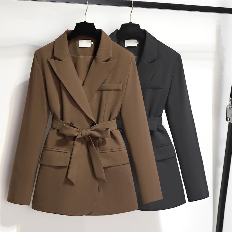 Retro Brown Suit Jacket for Women In Autumn New Loose and Versatile Casual Belt Waist-hugging Suit