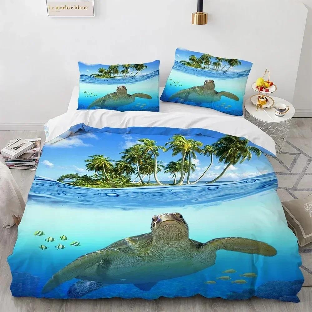 3D Sea Turtle Beddings Set Psychedelic Animal Duvet Cover Comforter Covers Single Twin Full Queen King Polyester Quilt Cover