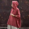 Women's Cotton Linen Hooded Frog Button T-shirt - Autumn/Winter Short Sleeve Sun Protection