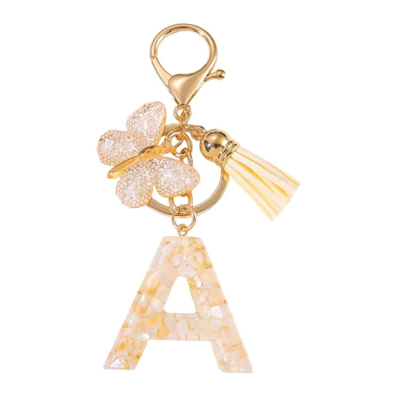 Trendy Metal Resin Keychain Butterfly Letter Tassels Designs Corrosion Resistant Lightweight Keyring For Women