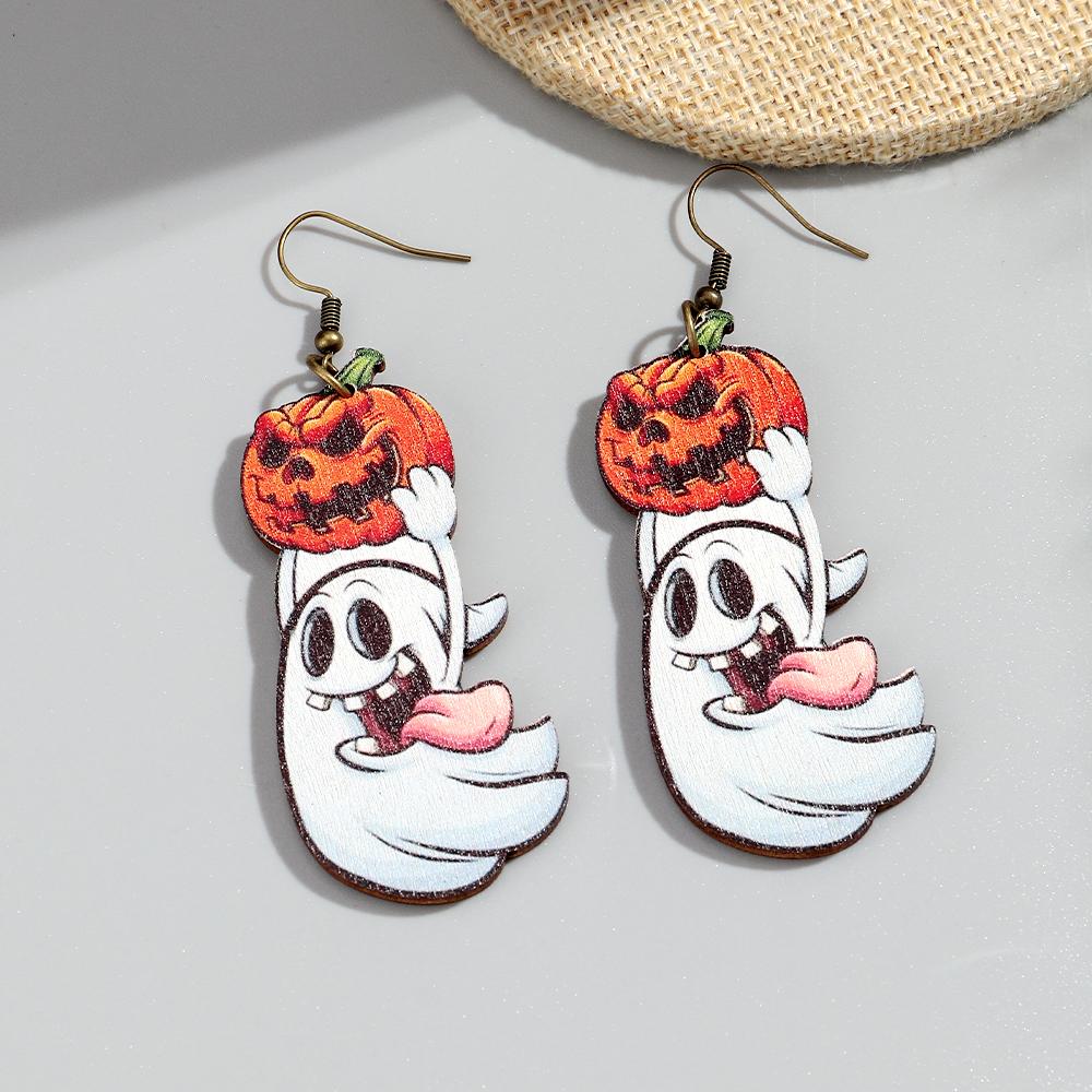 New Halloween Wooden Earrrings for Women Funny Creative Witch Ghost Pumpkin Flower Drop Earring Party Jewelry Hallowmas Gifts