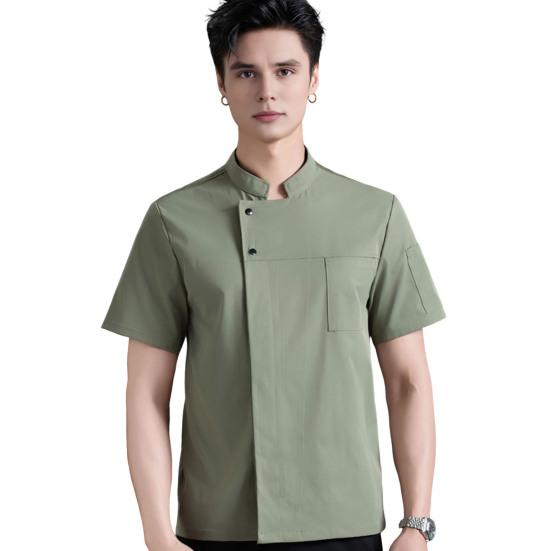 Chef Uniform Sweat-Wicking Stain-Resistant Washable Snap-Button Stand-Up Collar Work Clothes Restaurants Hotels Clubs Chef Coat
