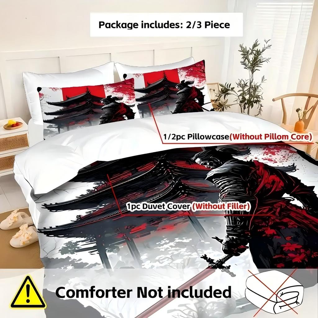 Attic Black Warrior Pattern 3D Printed Duvet Cover Japanese Style Bedding Set Pillowcases Polyester Soft Comfortable Quilt Cover