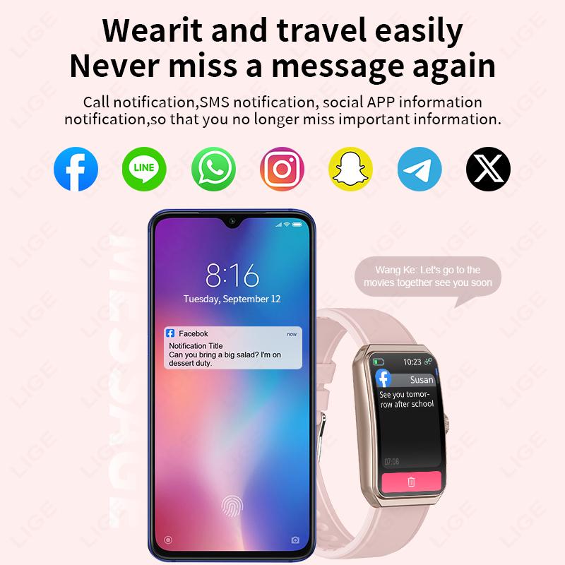 1.47" 3D Curved Screen BT Call Music Smart Watch IP68 Waterproof Heart Rate Blood Oxygen Women Smartwatch 100+ Watch Face