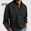 Spring Fall Men Shirt with Chest Pocket Turn-down Collar Button-down Top Long Sleeve Solid Color Loose Cardigan Casual Daily Shirt