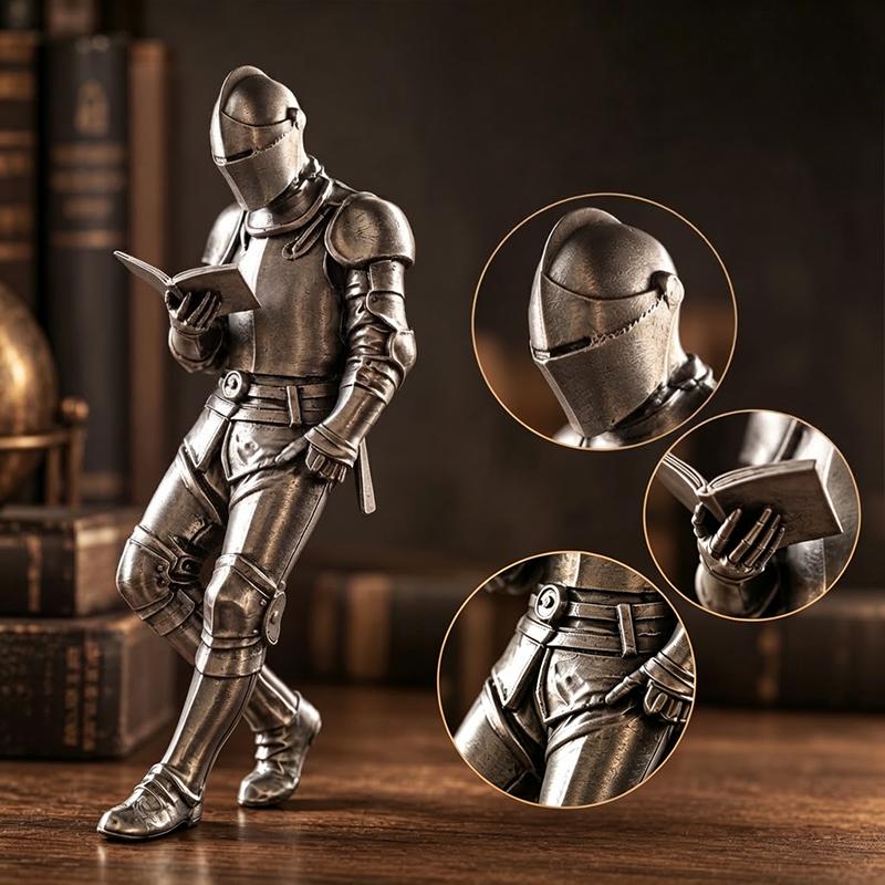 Estatua de Caballero Impresa en 3D Decoración de Estantería de Caballero Estatua Gótica Blindada Figura de Biblioteca de Fantasía Para Amantes de los Libros Escritorio Único O