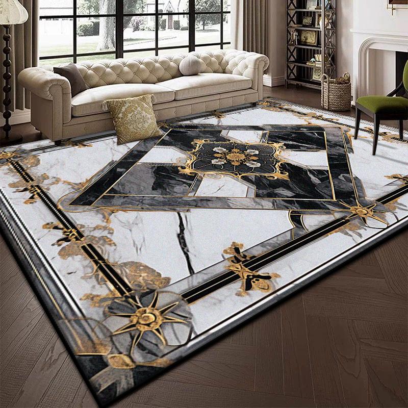 Luxury Black Marble Carpet for Living Room Bedroom Decoration Sofa Large Area Rug Cloakroom Office Fluffy Plush Customizable Mat
