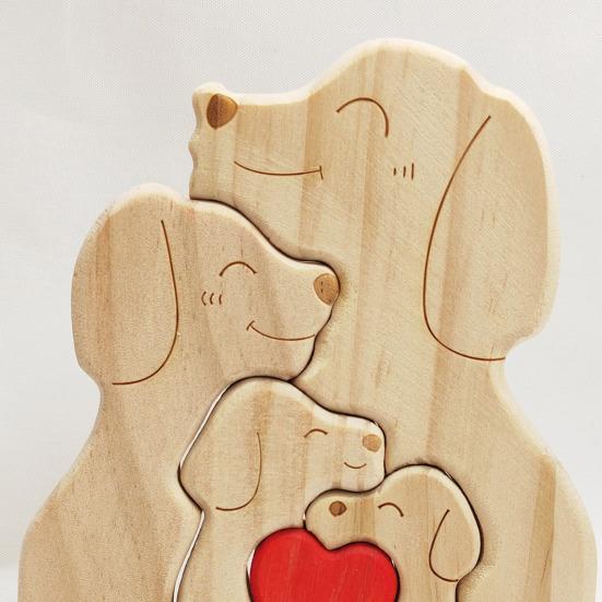 Wooden Dog Family Puzzle Loving Family Dog Jigsaw Puzzle with Red