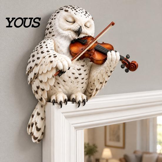 Rustic Farmhouse Bird Door Frame Accent Wooden Owl Topper, Corner Sitter Decor, Whimsical Woodland Animal Natural Inspired Interior Ornament