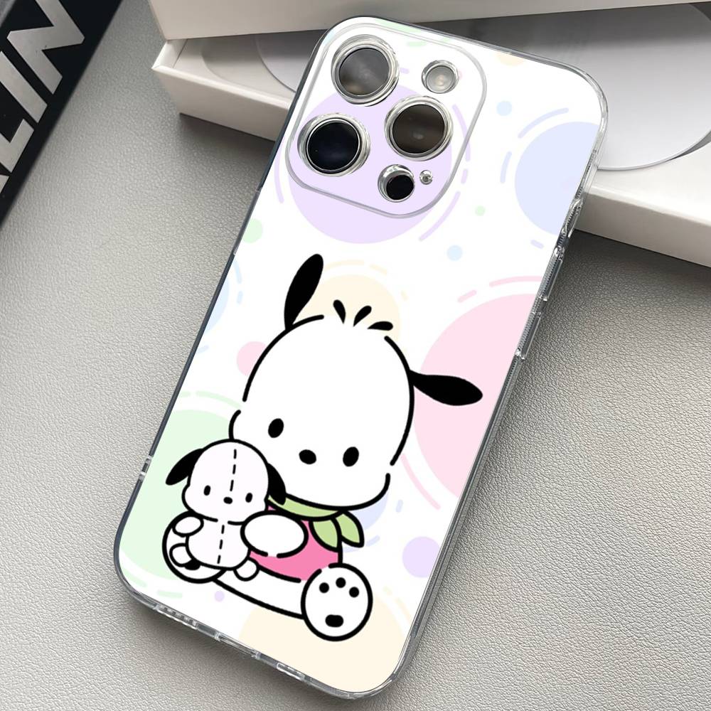 Cute Cartoon P-pochacco Silicone Phone Case Material For iPhone 17 16 15 11 12 13 14 Pro Max Mini Plus Soft TPU