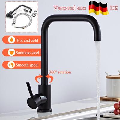 Rubinetto da cucina in acciaio inossidabile Cucina Lavello nero Rubinetto per acqua Maniglia singola Rubinetto per acqua calda e fredda Rotazione a 360 Rubinetto per doccia da cucina