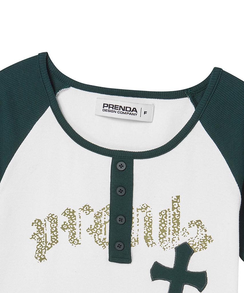 PRENDA Cross Applique Raglan Short Sleeve Ivory