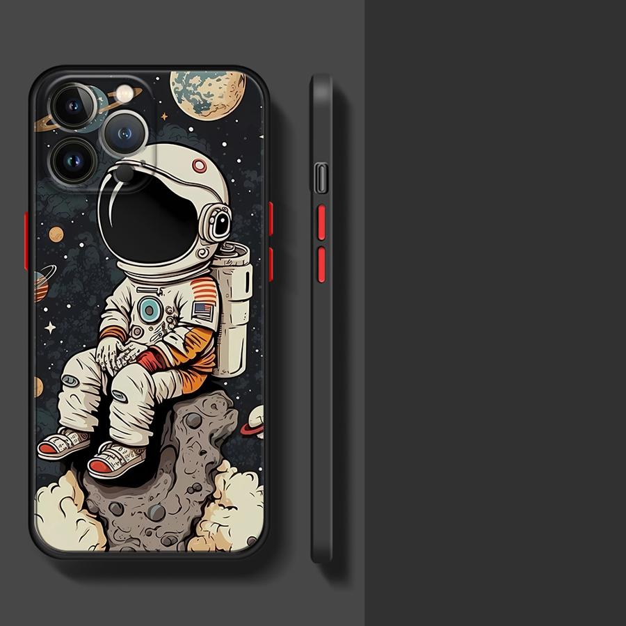 Cartoon Astronaut Phone Case for iPhone 16 11Pro 13 Mini 7 8 Plus XS Max SE XR 14 Pro 15Pro 12 Matte Cover