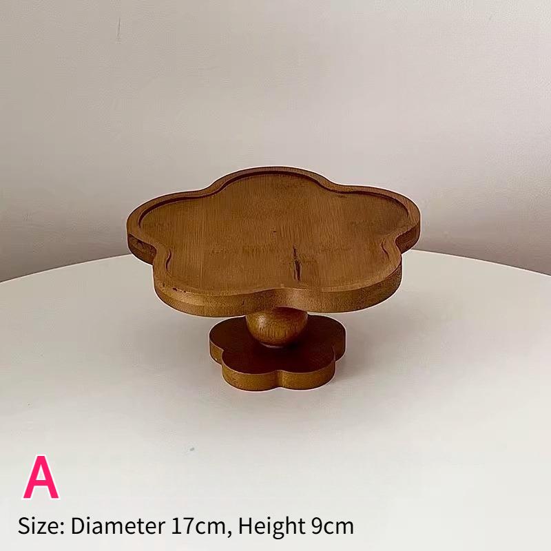 

PGY Vintage Wooden Tray Decor Plate High Leg Dessert Cake Plate Candle Holder Tea Serving Tray Display Japan Flower Dinner Plate