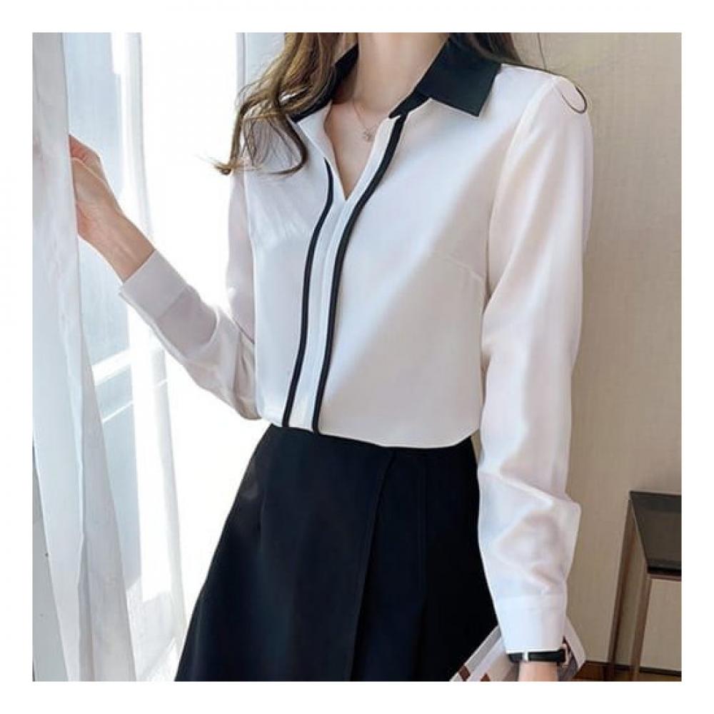 Navava Office Line Long Sleeve Shirt Color Collar Nb1868
