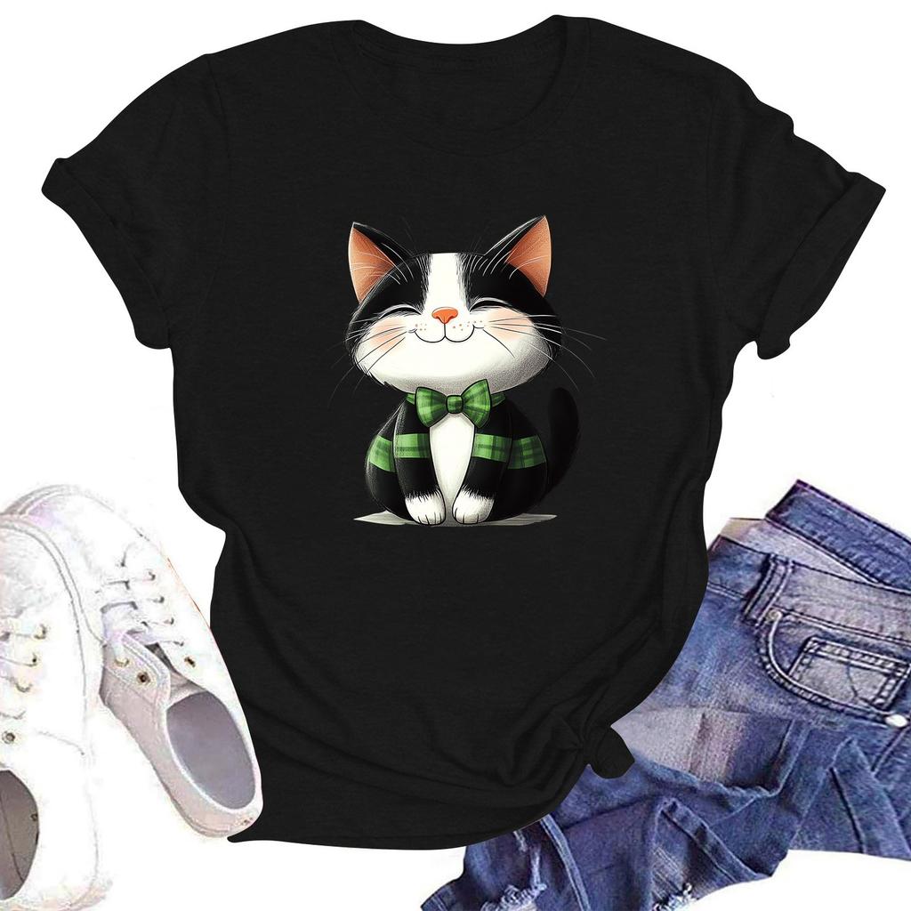 Women's Fashion Printed Round Neck Short Sleeve T-Shirt Pullover Top