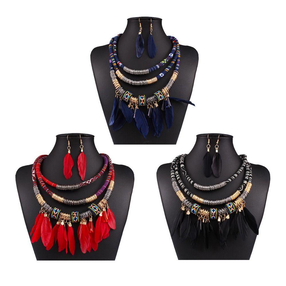 Fashion Feather Tassel Necklace Vintage Ethnic Jewelry Set Bohemian Necklace  Dating Accessories