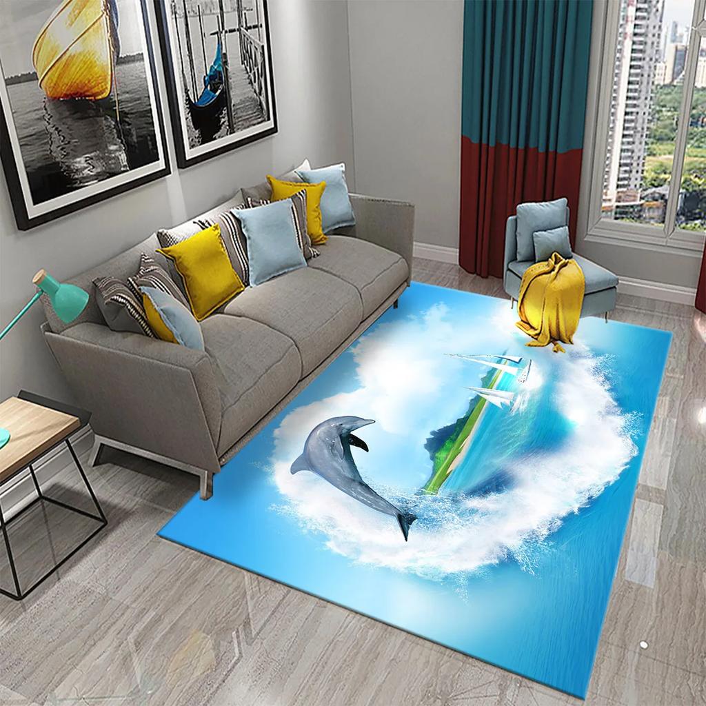 Cartoon Delphin Teppich Niedlicher Meerestier Teppich für Kinderzimmer Teppich Kinder Spiel Krabbelmatte Badezimmer Rutschmatte Heimdekor