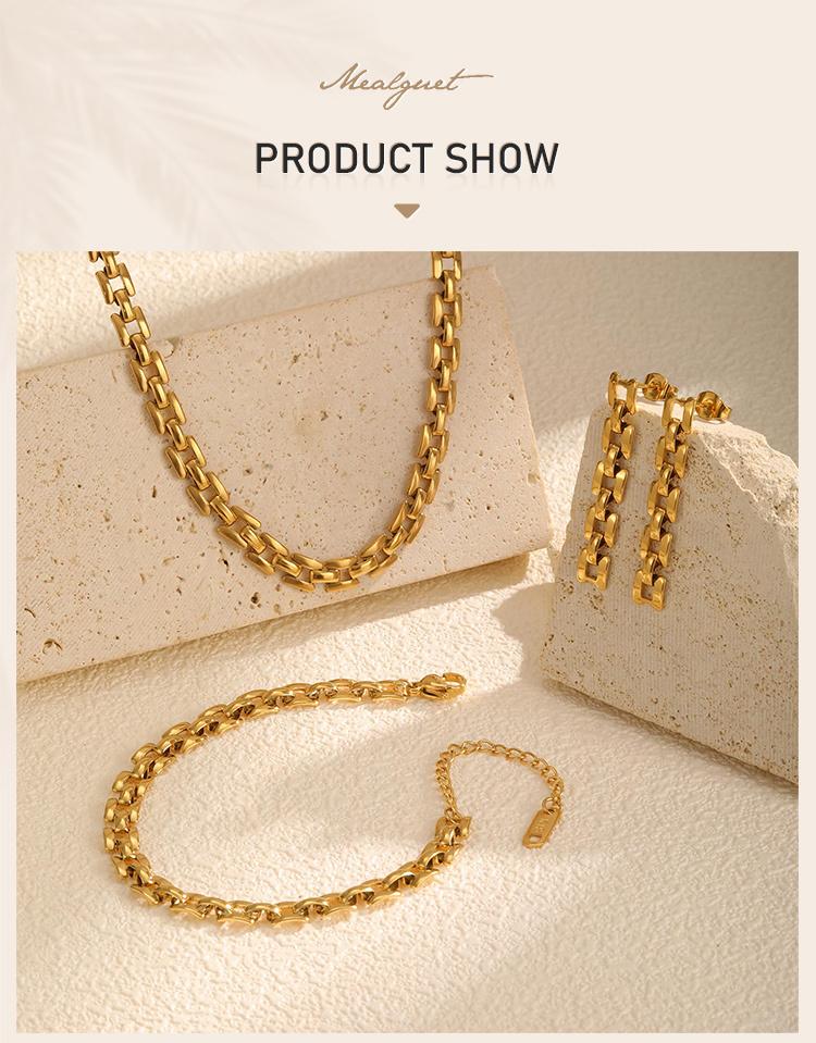 Boucles d'oreilles pendantes maille chaîne pour femmes, Boucles d'oreilles maillon long, Bijoux Hiphop minimalistes en acier inoxydable
